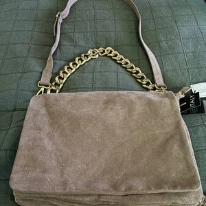 Taupe Suede Purse (Viola Castellani) with Gold chain